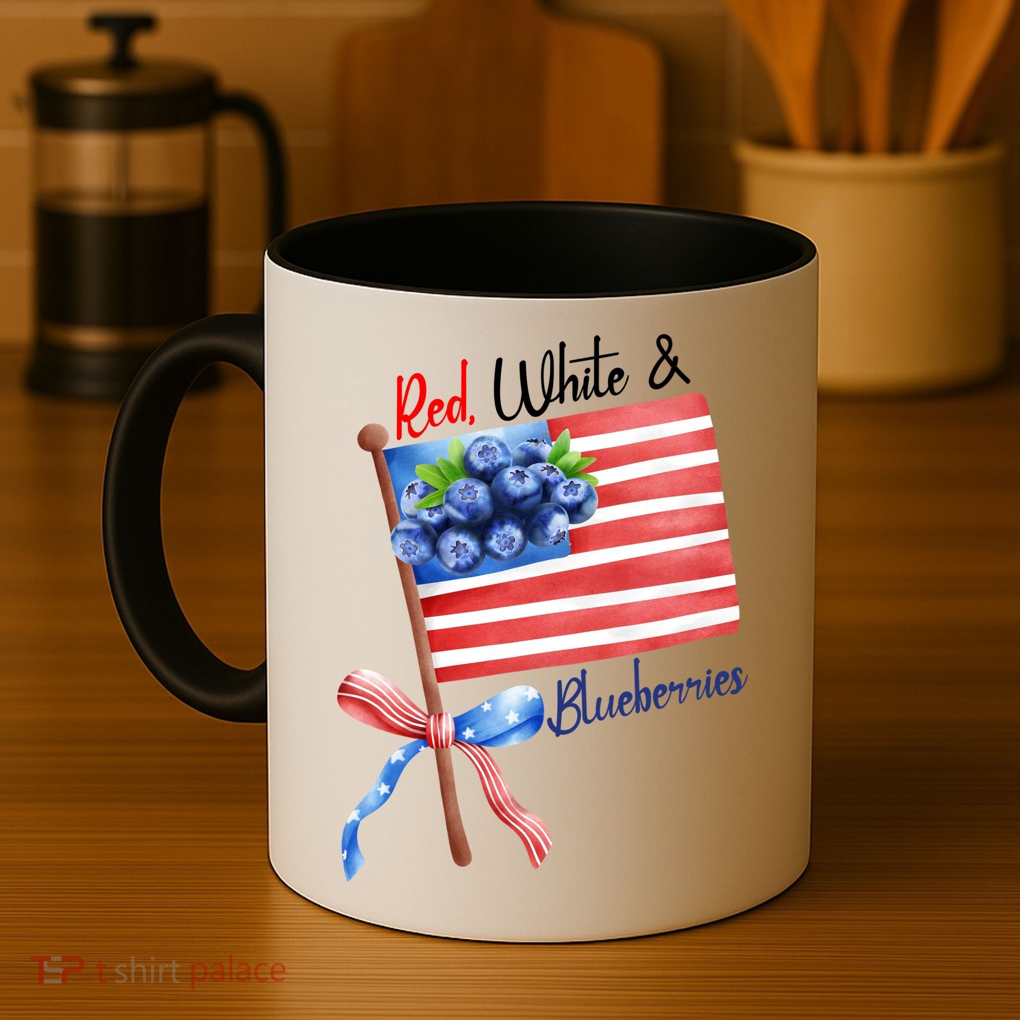 Red, White And Blueberries American USA Flag Coffee Mug