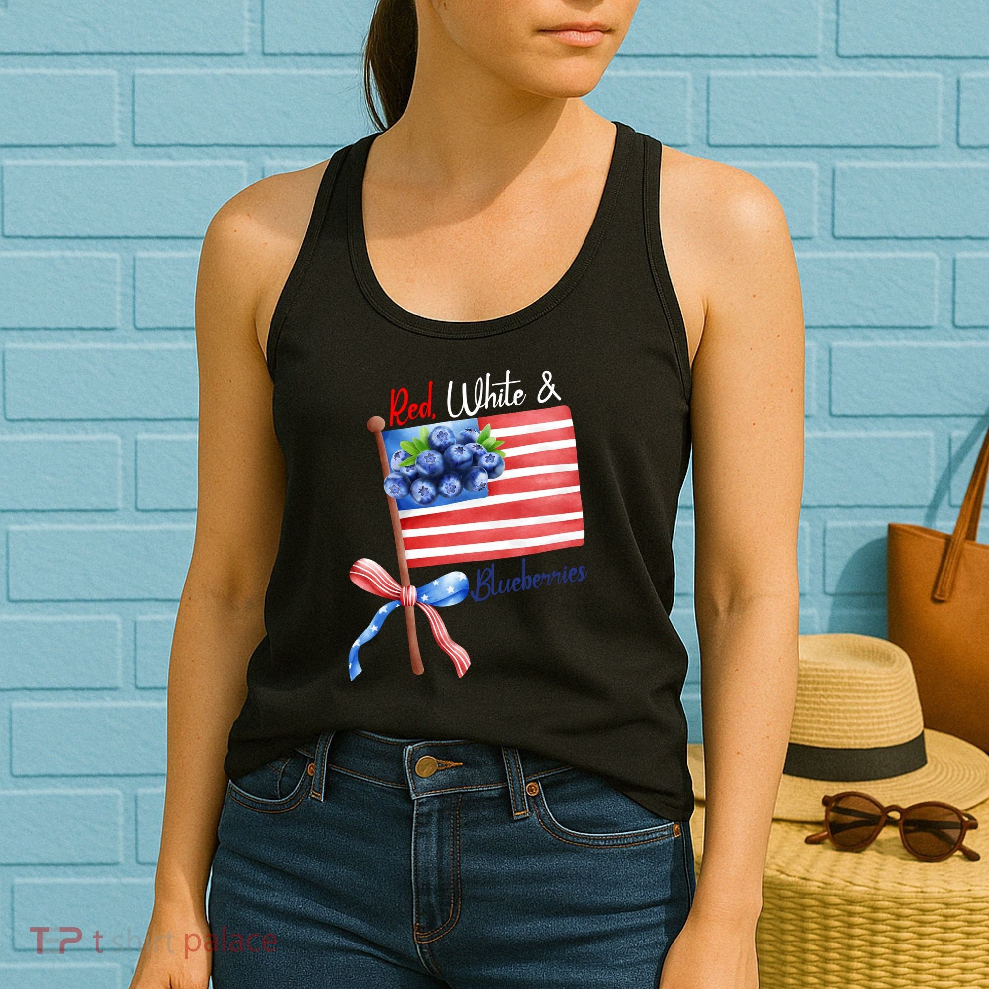 Red, White And Blueberries American USA Flag Women's Tank Top