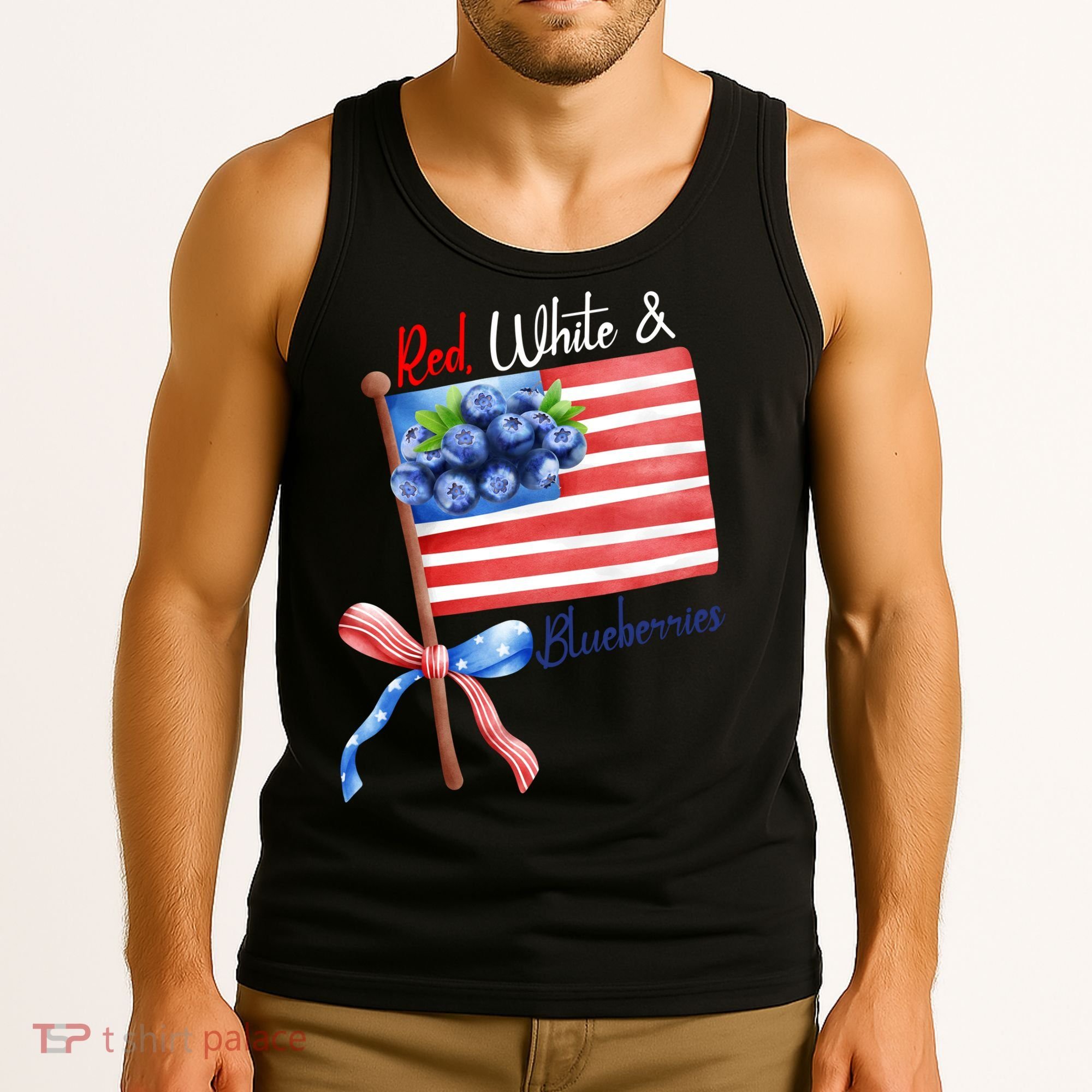 Red, White And Blueberries American USA Flag Tank Top