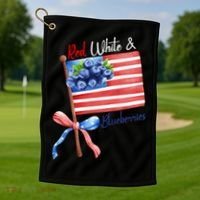 Red, White And Blueberries American USA Flag Golf Towel thumb 1