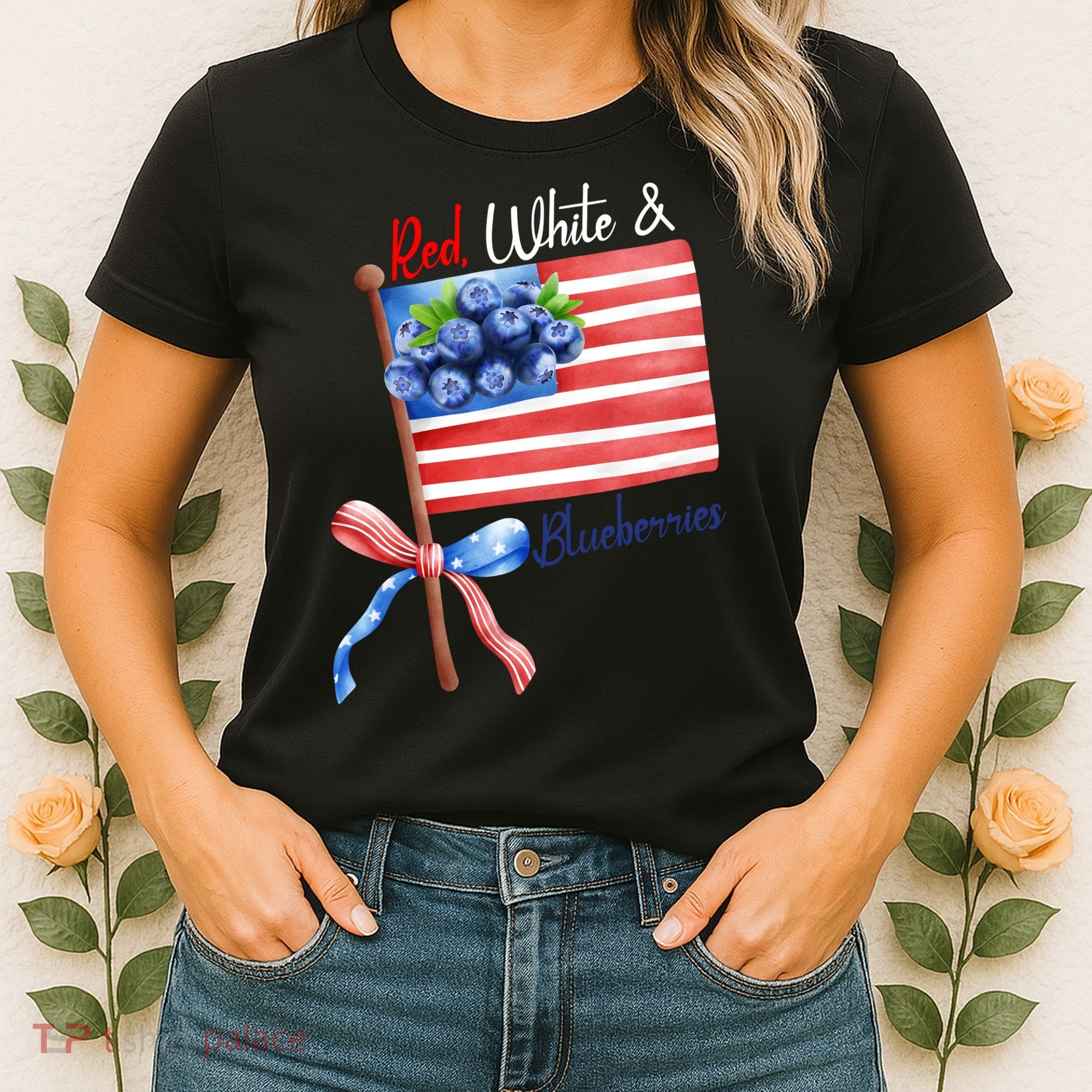 Red, White And Blueberries American USA Flag Women's T-Shirt