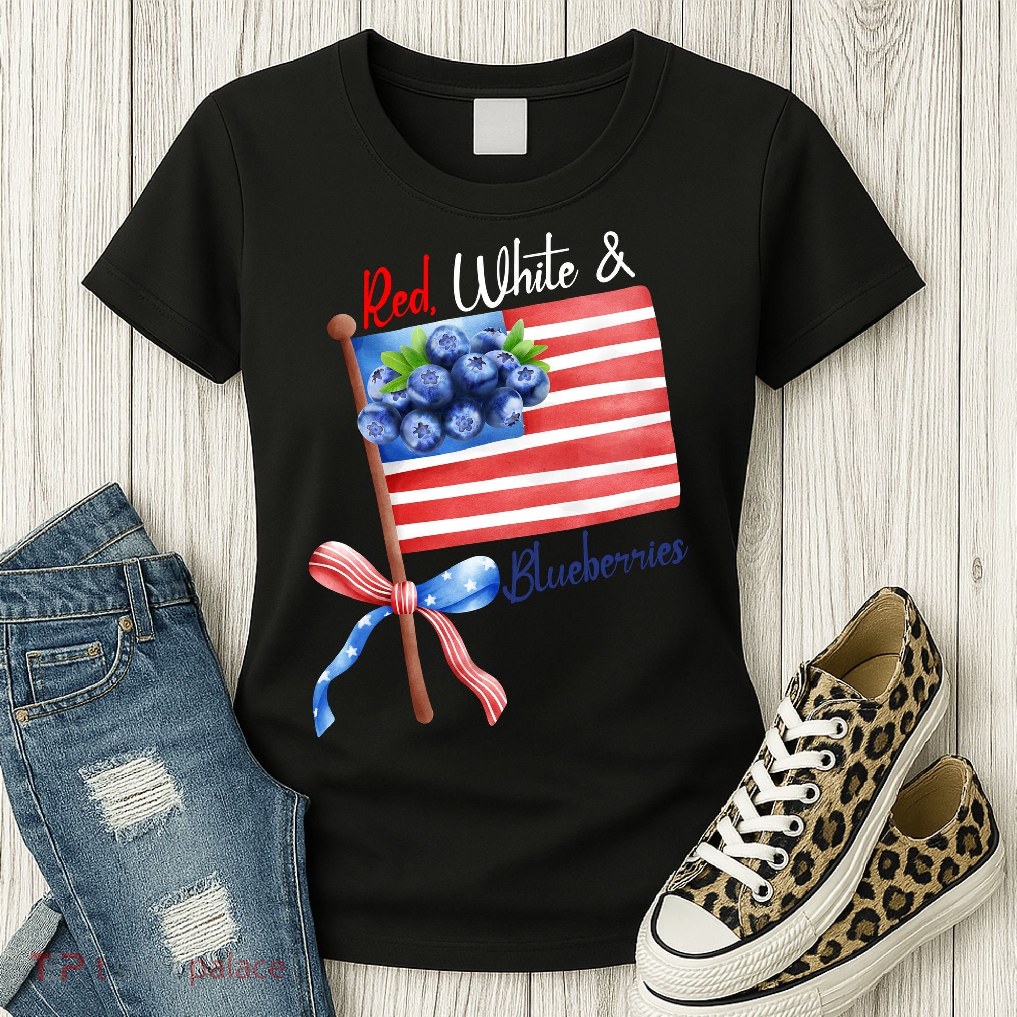Red, White And Blueberries American USA Flag Women's T-Shirt