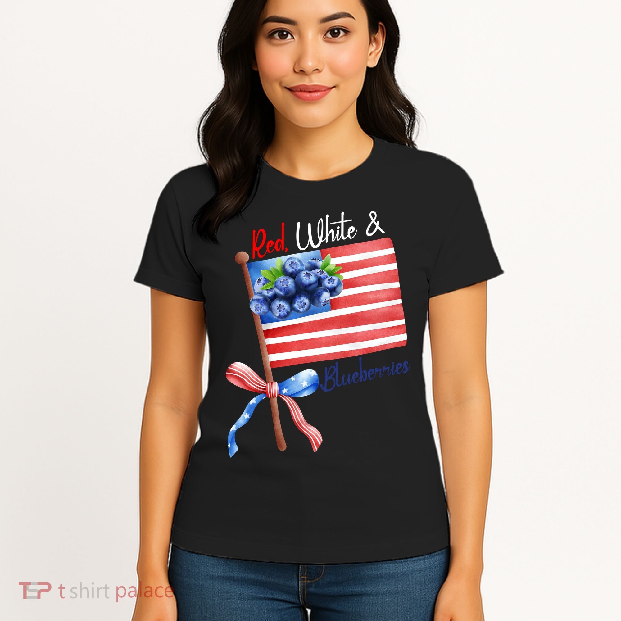 Red, White And Blueberries American USA Flag Women's T-Shirt