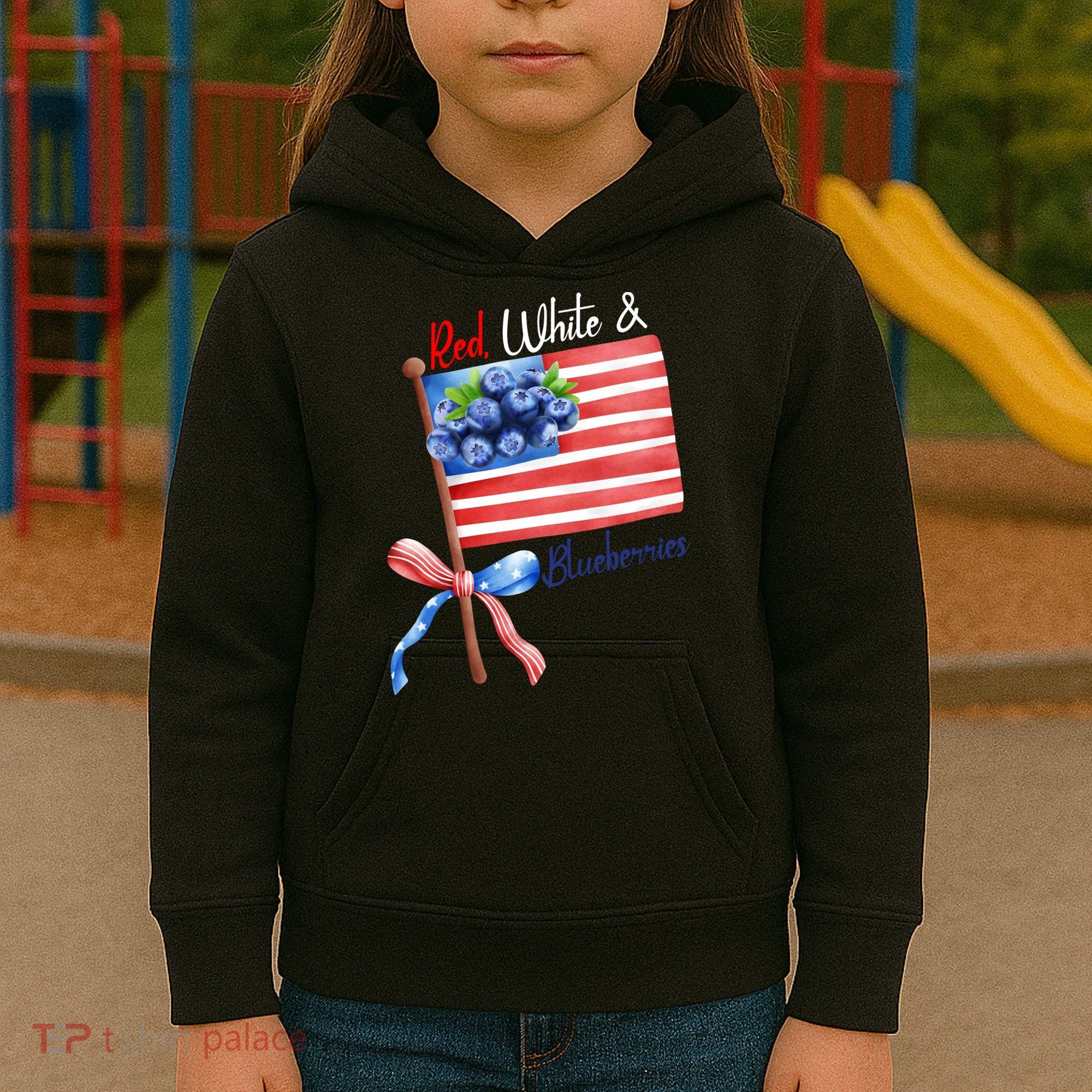 Red, White And Blueberries American USA Flag Kids Hoodie