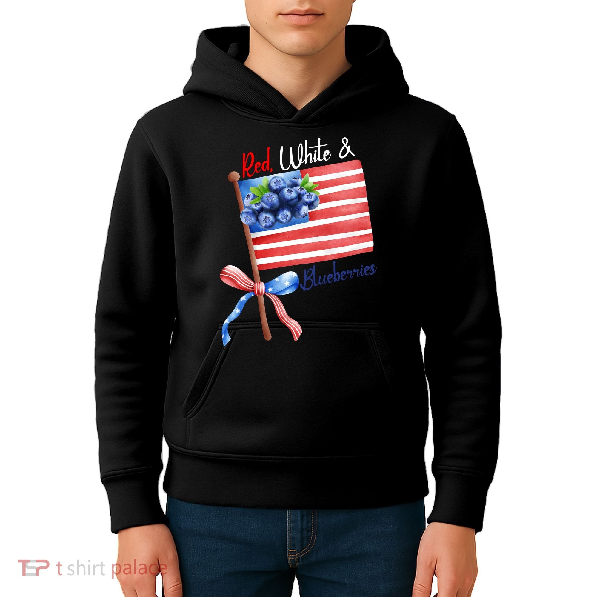 Red, White And Blueberries American USA Flag Kids Hoodie