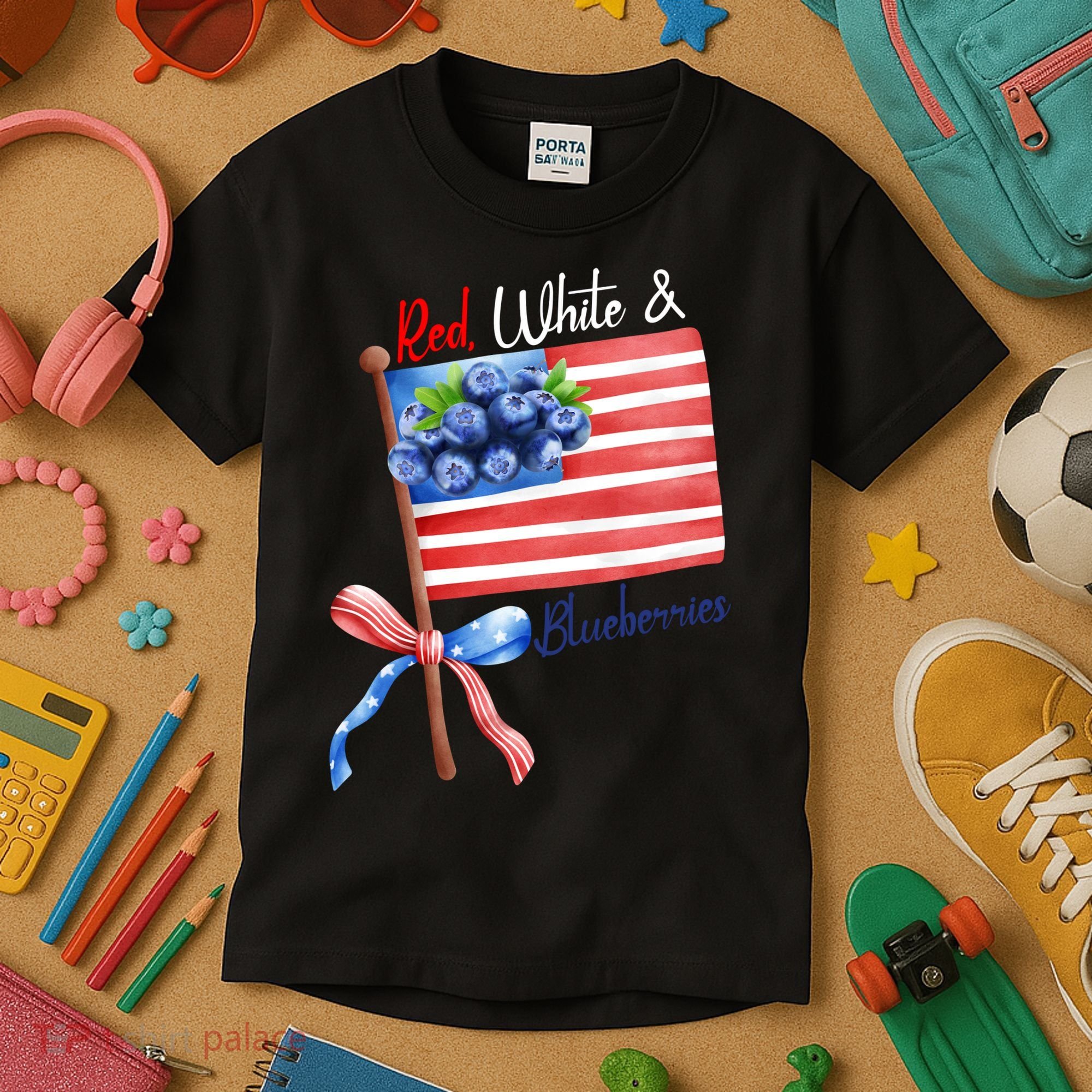 Red, White And Blueberries American USA Flag Kids T-Shirt