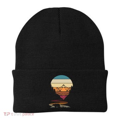 Retro Wildlife Animal Bear Hiking Trees Mountains Forest Beanie