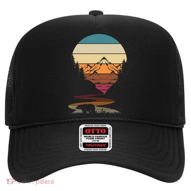 Retro Wildlife Animal Bear Hiking Trees Mountains Forest Hat