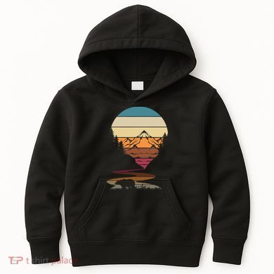 Retro Wildlife Animal Bear Hiking Trees Mountains Forest Kids Hoodie