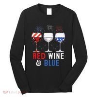 Red Wine And Blue Funny 4th Of July Wine Lover Long Sleeve Shirt thumb 0