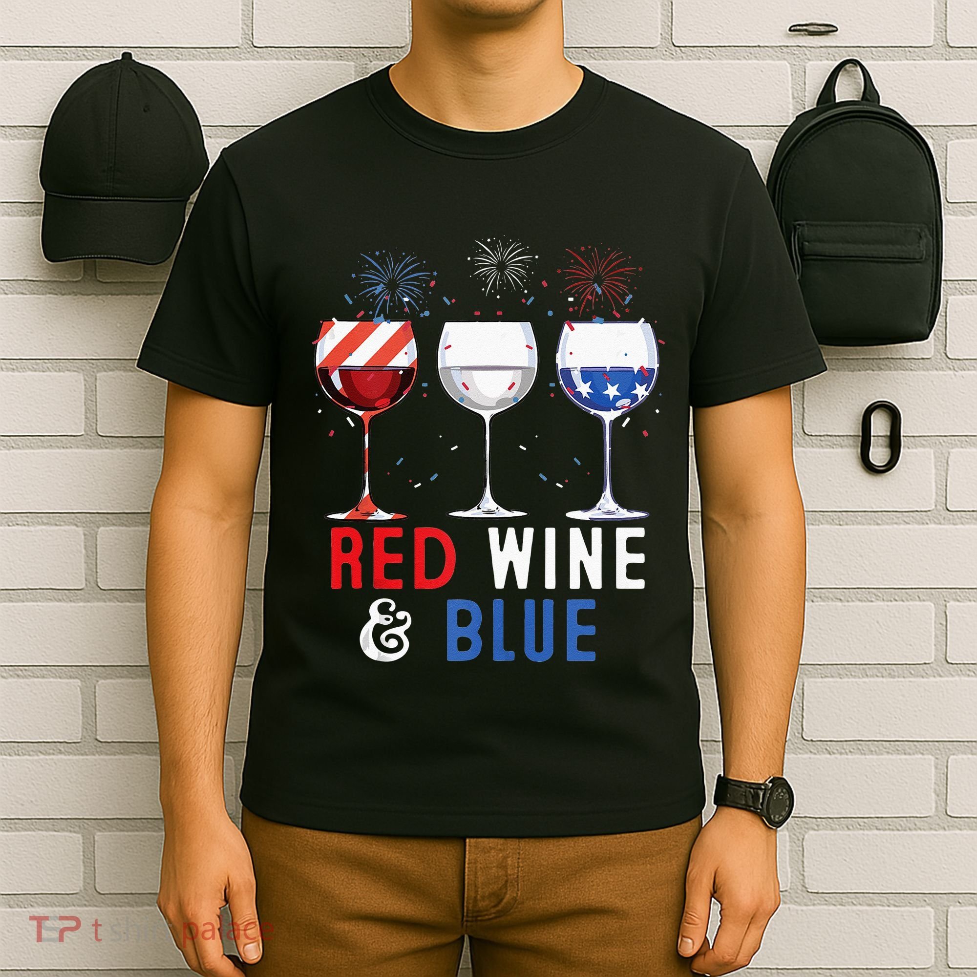Red Wine And Blue Funny 4th Of July Wine Lover T-Shirt