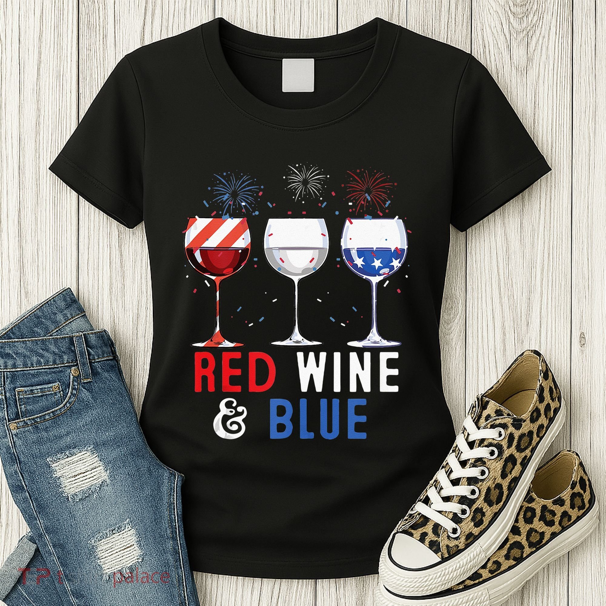 Red Wine And Blue Funny 4th Of July Wine Lover Women's T-Shirt