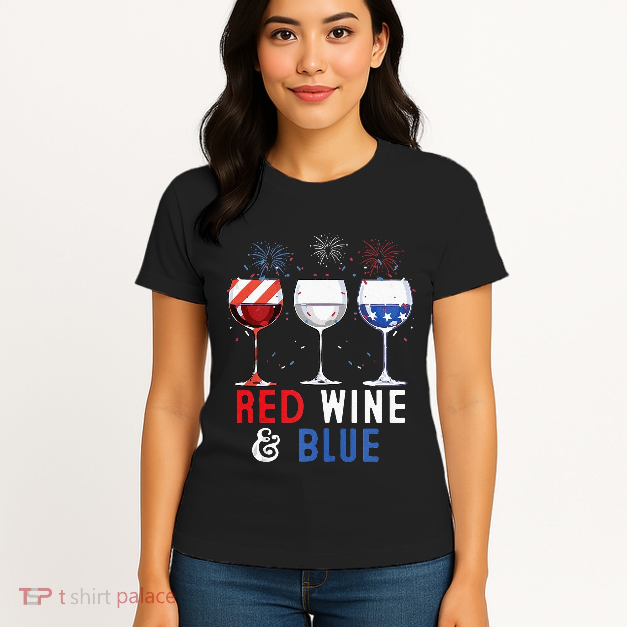 Red Wine And Blue Funny 4th Of July Wine Lover Women's T-Shirt
