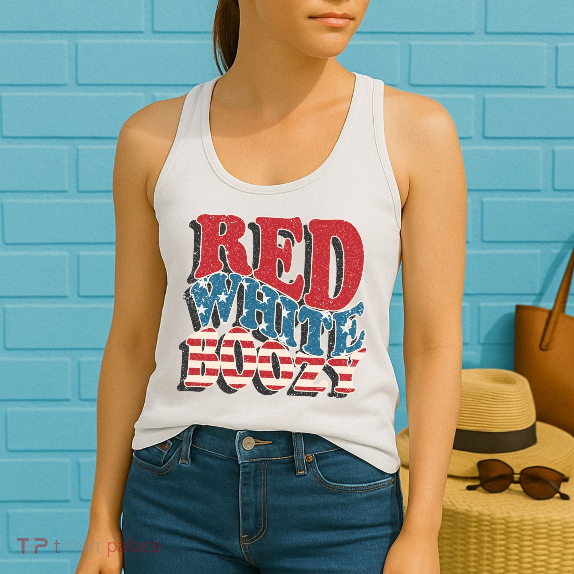 Red White And Boozy Tie Dye American Flag Patriotic July 4Th Women's Tank Top