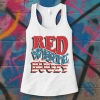 Red White And Boozy Tie Dye American Flag Patriotic July 4Th Women's Tank Top thumb 3