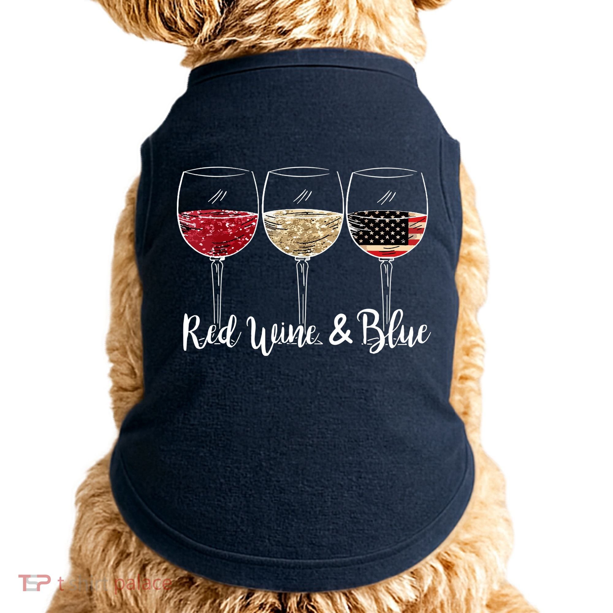 Red Wine And Blue Funny 4th Of July Drinking Wine Lover Doggie Tank