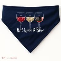 Red Wine And Blue Funny 4th Of July Drinking Wine Lover USA-Made Doggie Bandana thumb 0