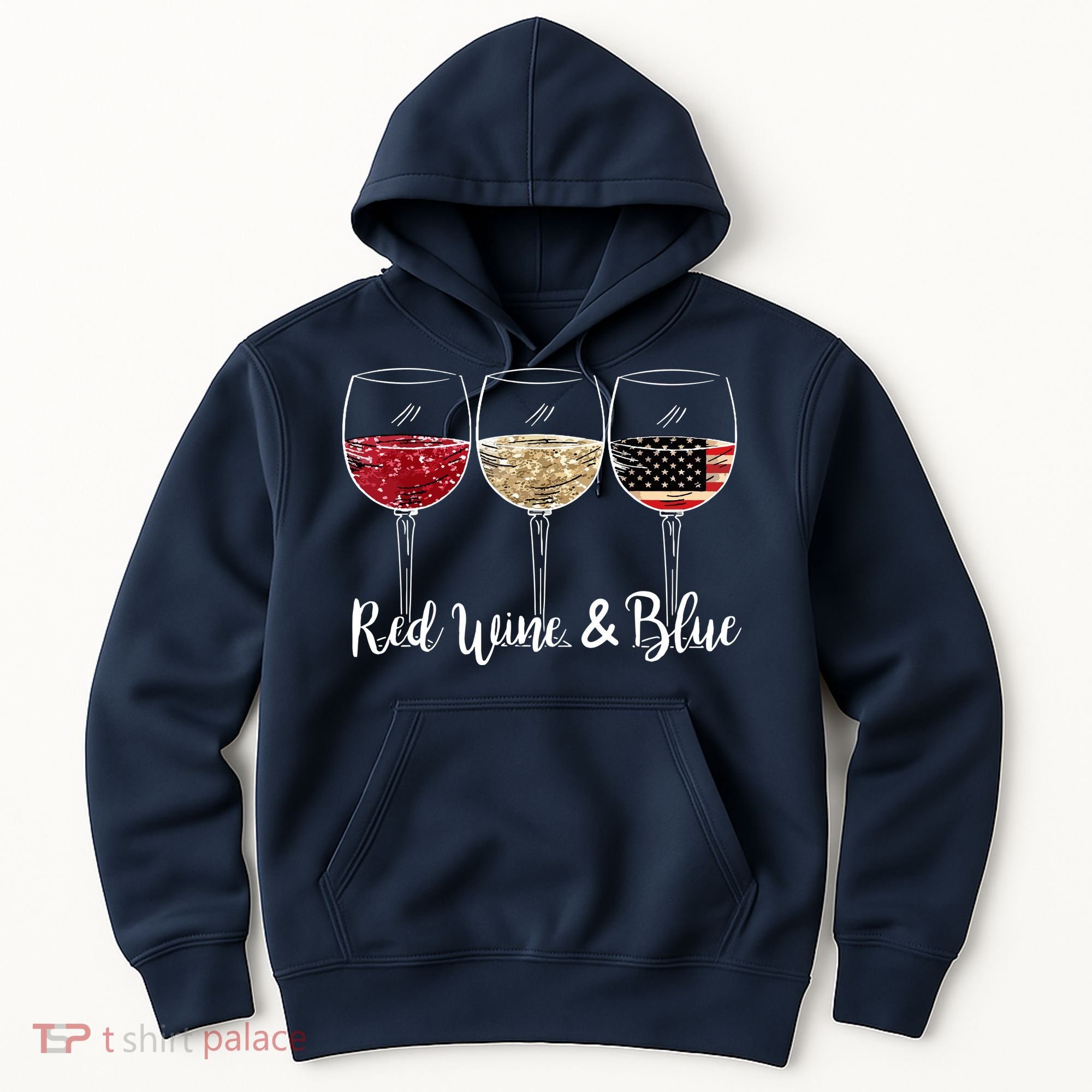 Red Wine And Blue Funny 4th Of July Drinking Wine Lover Hoodie