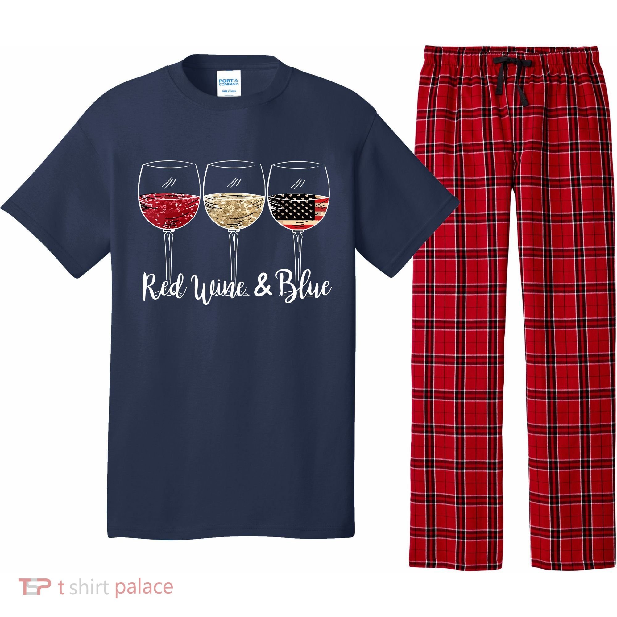 Red Wine And Blue Funny 4th Of July Drinking Wine Lover Pajama Set