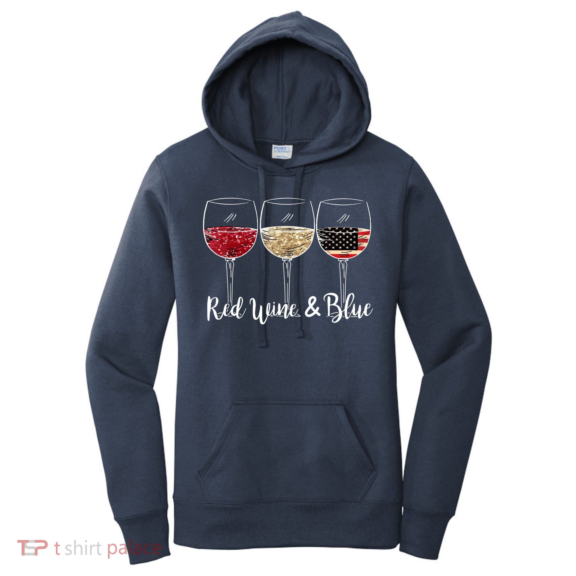 Red Wine And Blue Funny 4th Of July Drinking Wine Lover Women's Hoodie