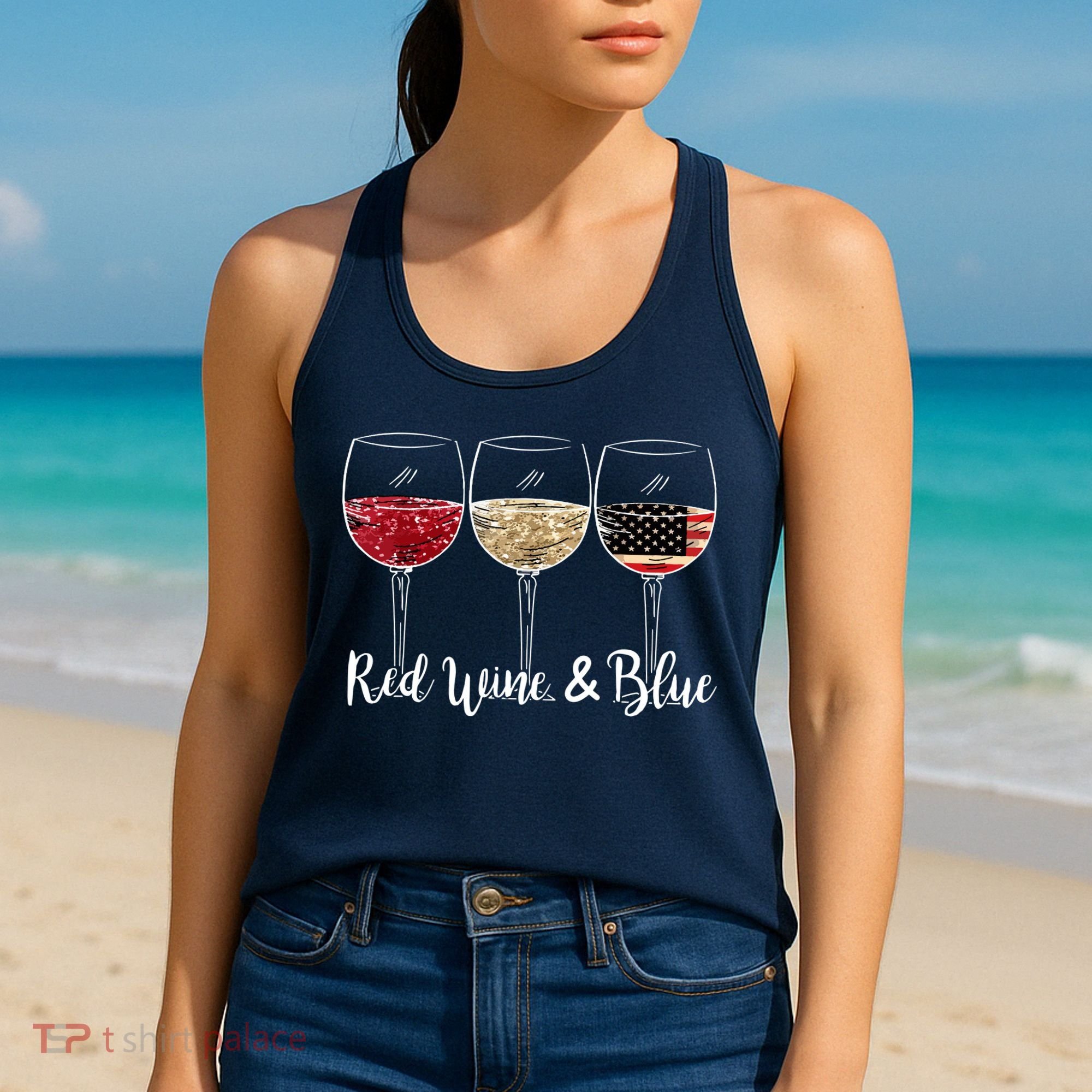 Red Wine And Blue Funny 4th Of July Drinking Wine Lover Women's Tank Top