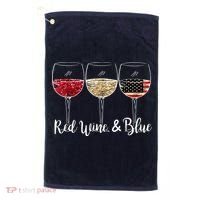 Red Wine And Blue Funny 4th Of July Drinking Wine Lover Golf Towel thumb 0