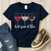 Red Wine And Blue Funny 4th Of July Drinking Wine Lover Women's T-Shirt thumb 3