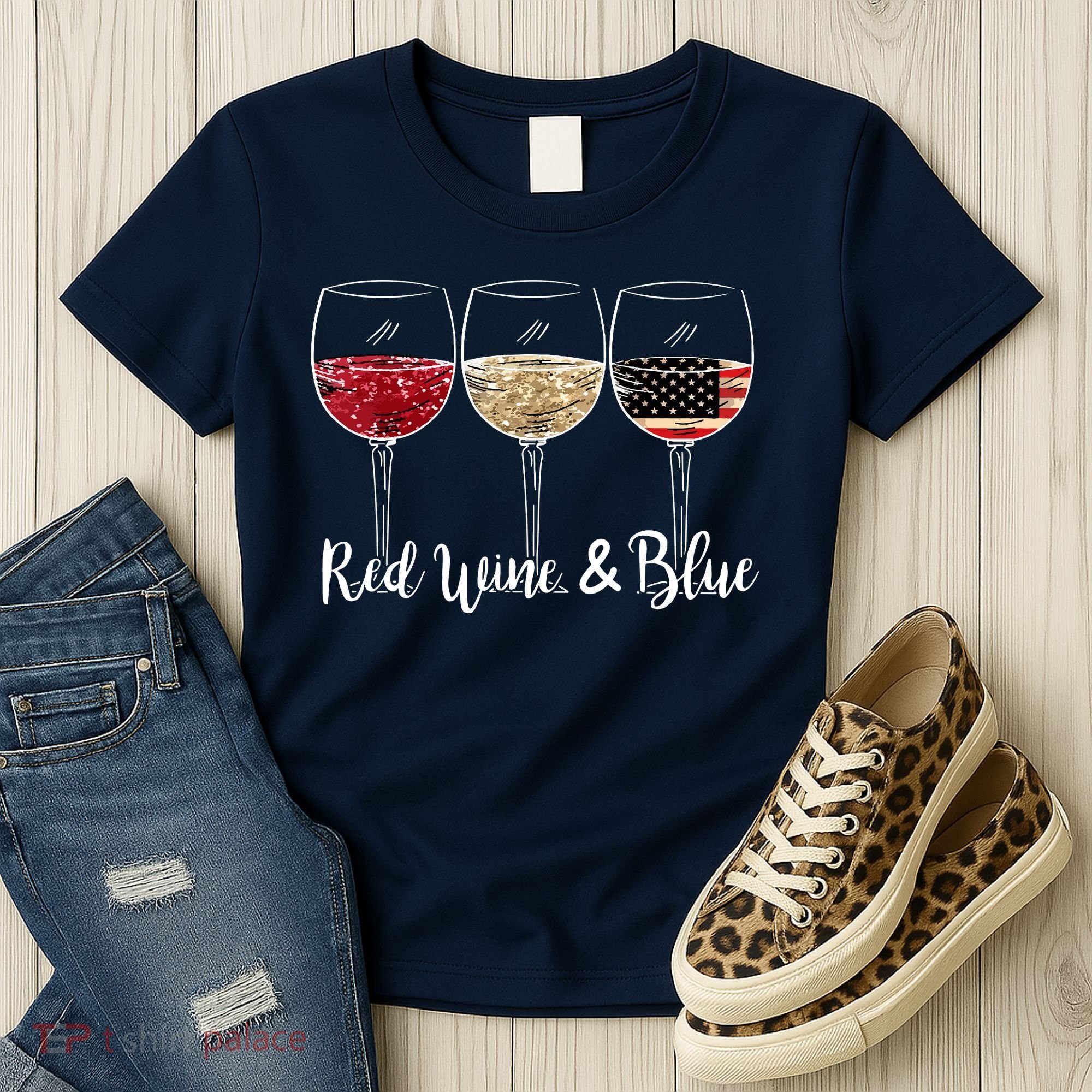 Red Wine And Blue Funny 4th Of July Drinking Wine Lover Women's T-Shirt