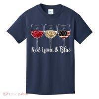 Red Wine And Blue Funny 4th Of July Drinking Wine Lover Kids T-Shirt thumb 0