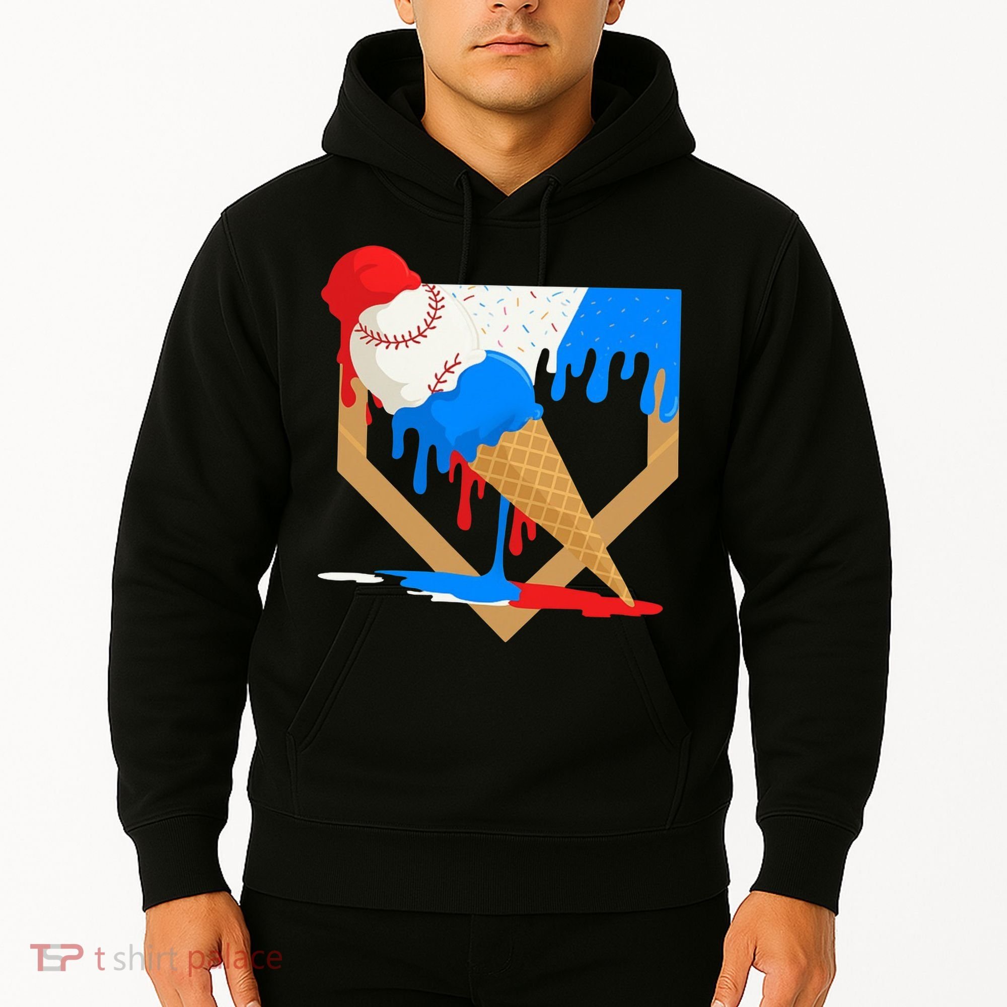 Red White And Blue Baseball Ice Cream Drip Hoodie