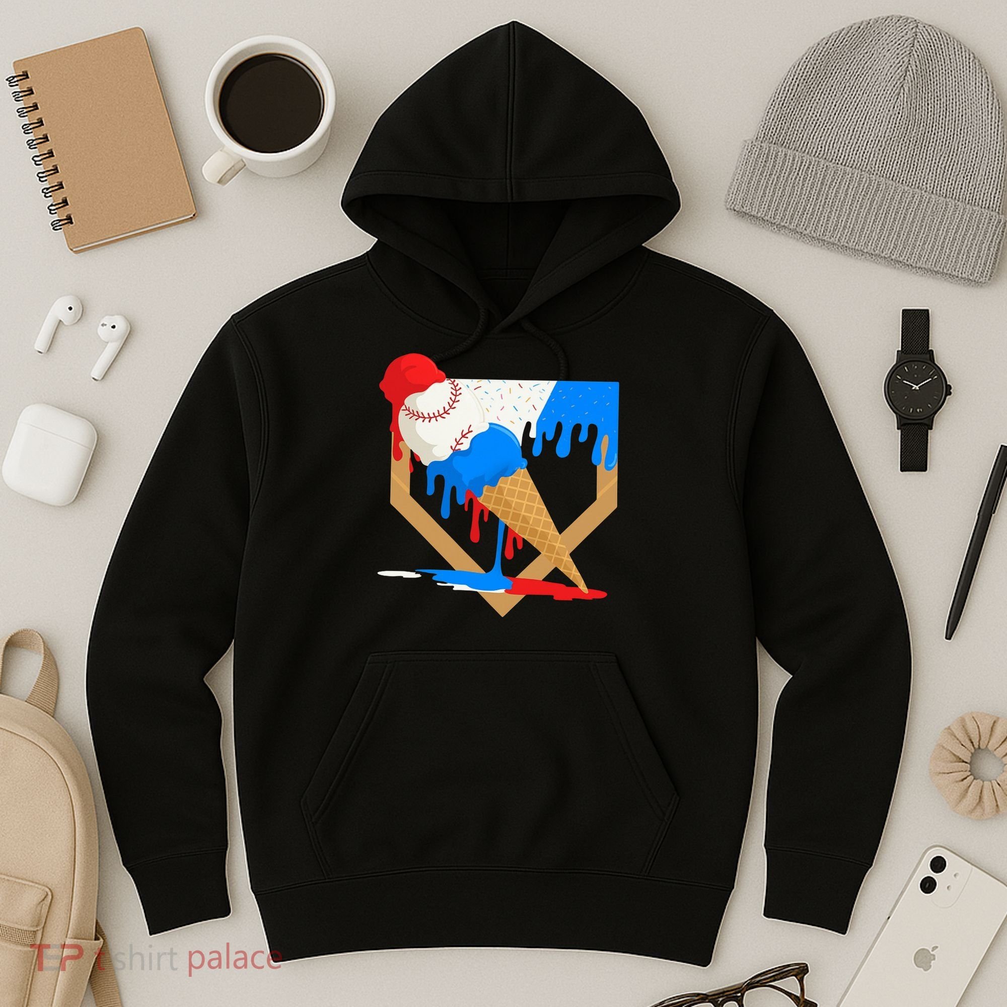 Red White And Blue Baseball Ice Cream Drip Hoodie
