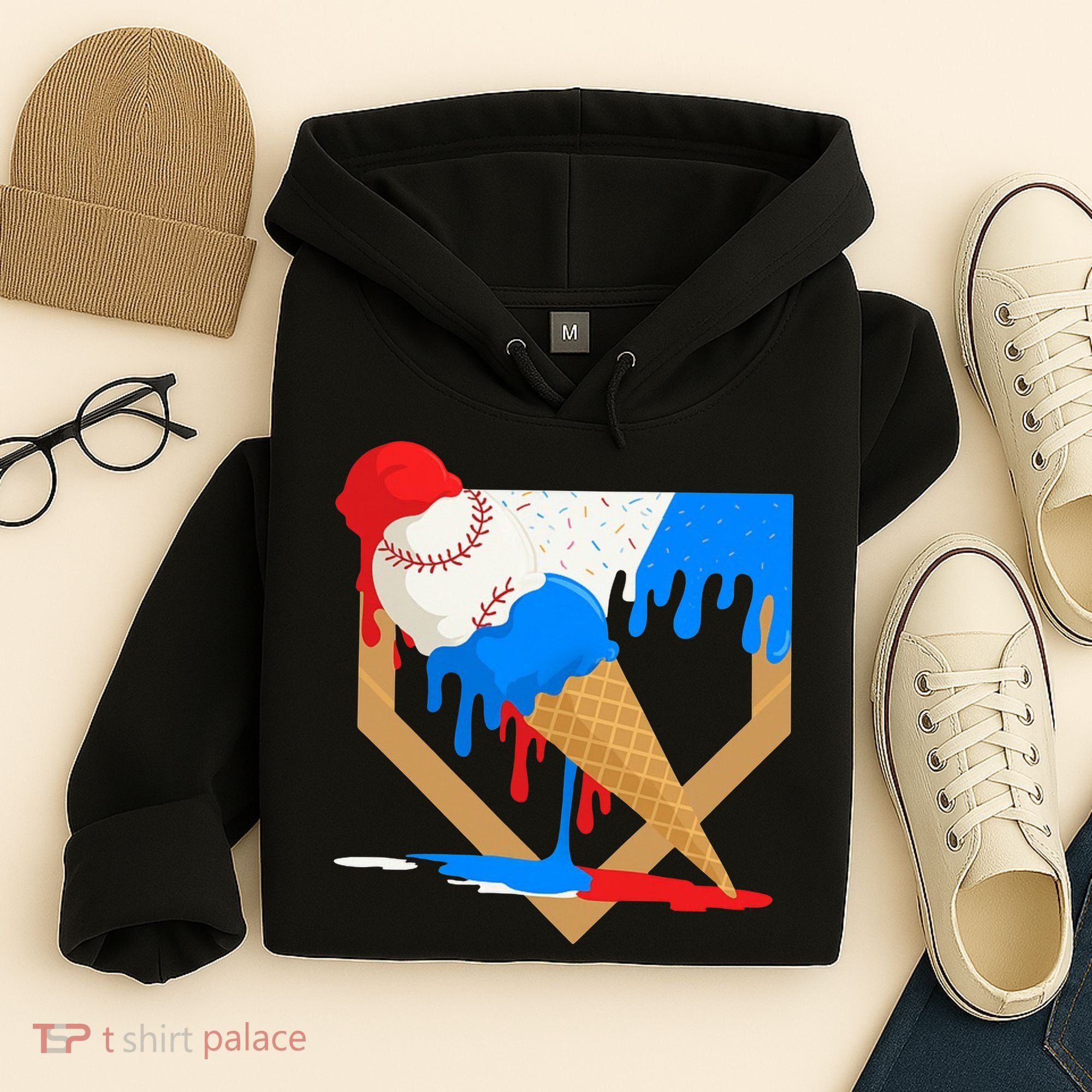 Red White And Blue Baseball Ice Cream Drip Hoodie
