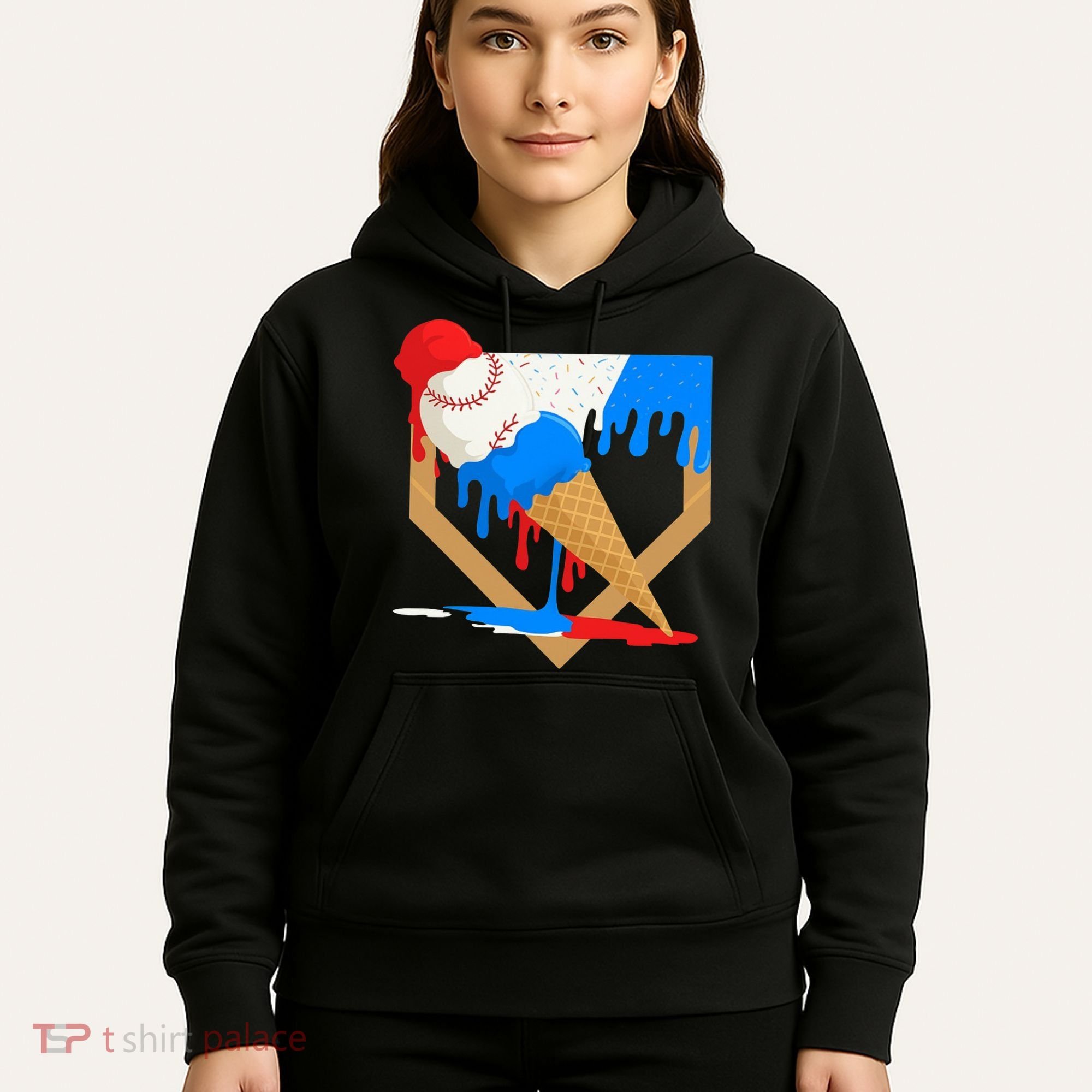 Red White And Blue Baseball Ice Cream Drip Hoodie
