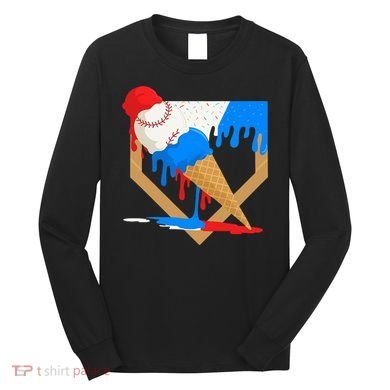 Red White And Blue Baseball Ice Cream Drip Long Sleeve Shirt