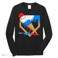 Red White And Blue Baseball Ice Cream Drip Long Sleeve Shirt thumb 0