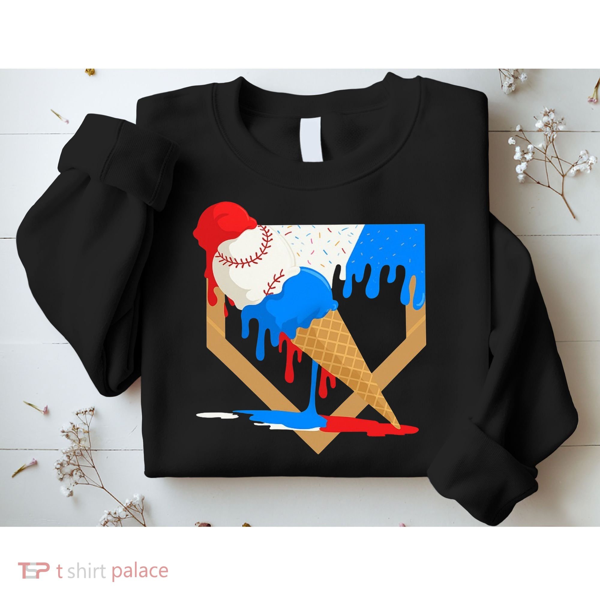 Red White And Blue Baseball Ice Cream Drip Sweatshirt