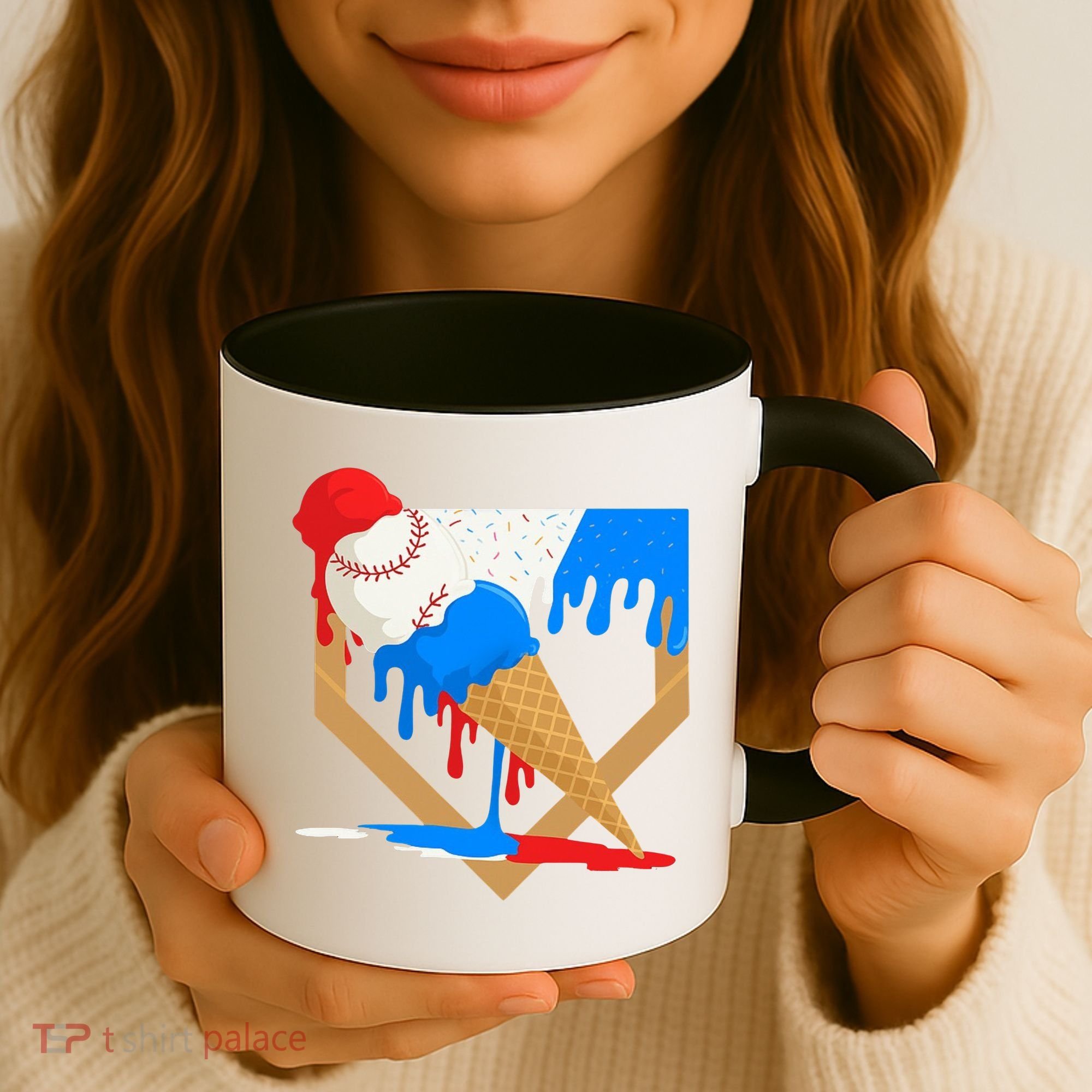 Red White And Blue Baseball Ice Cream Drip Coffee Mug