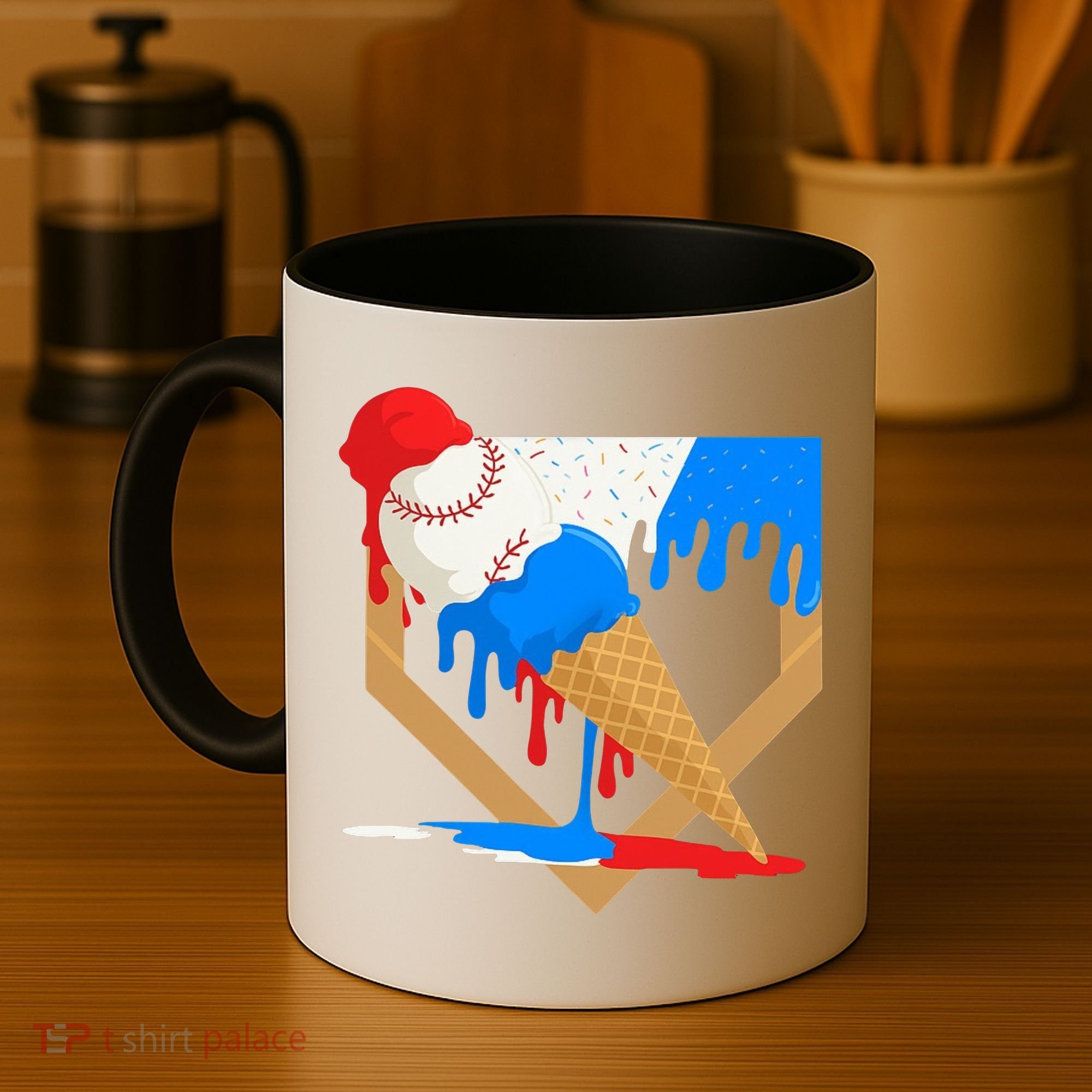 Red White And Blue Baseball Ice Cream Drip Coffee Mug