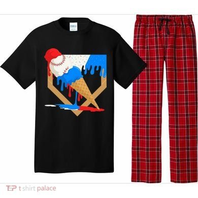 Red White And Blue Baseball Ice Cream Drip Pajama Set