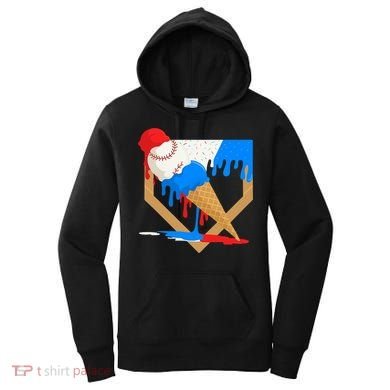 Red White And Blue Baseball Ice Cream Drip Women's Hoodie