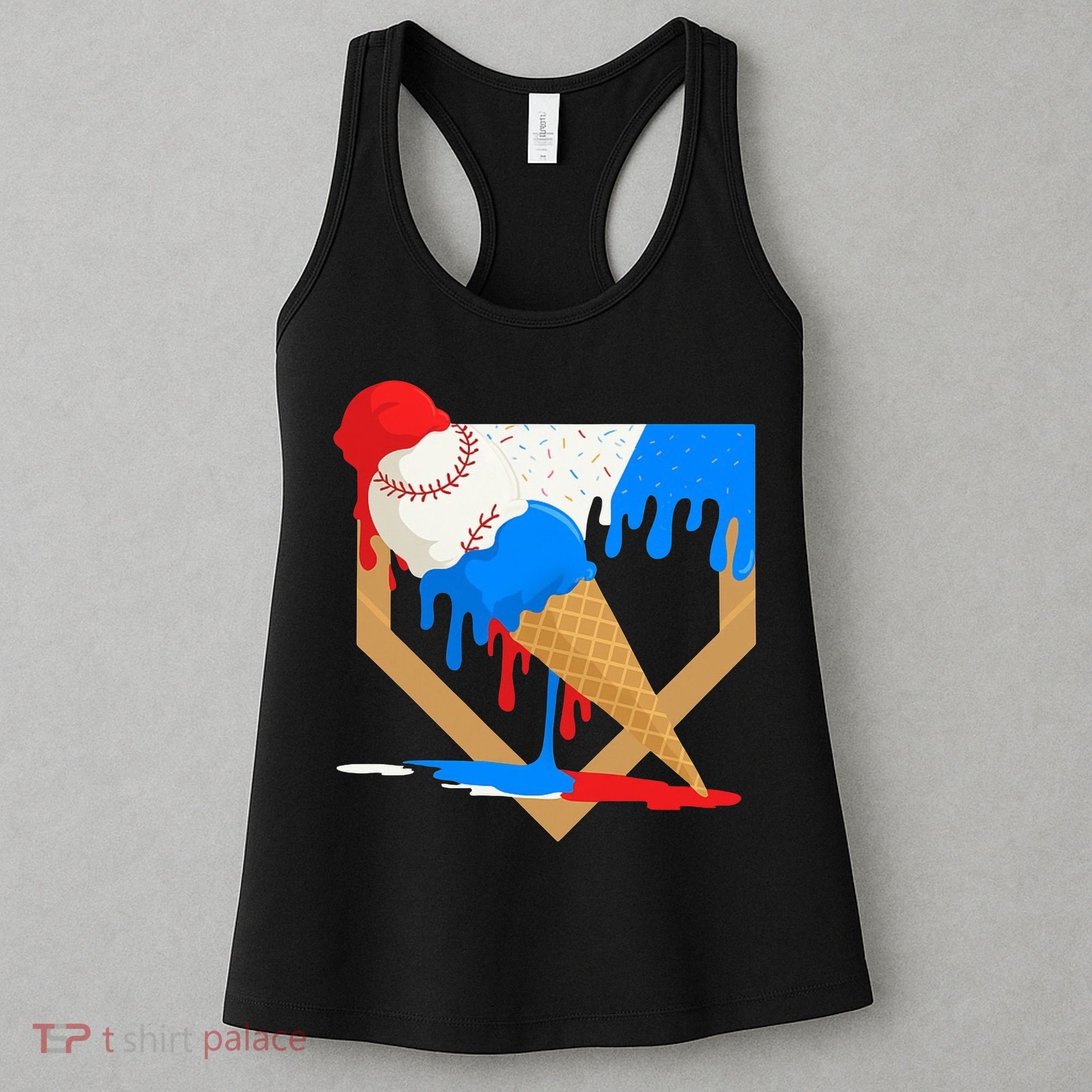 Red White And Blue Baseball Ice Cream Drip Women's Tank Top