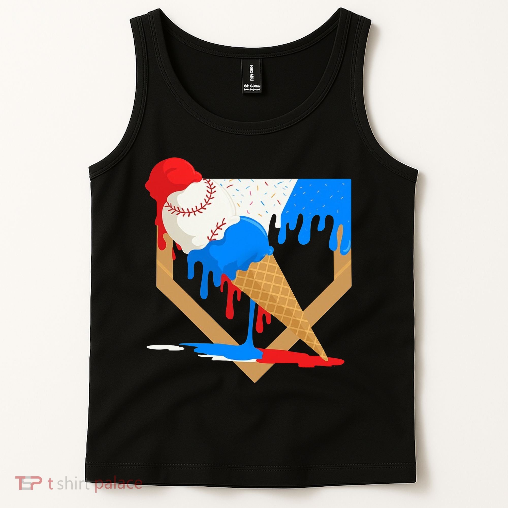 Red White And Blue Baseball Ice Cream Drip Tank Top