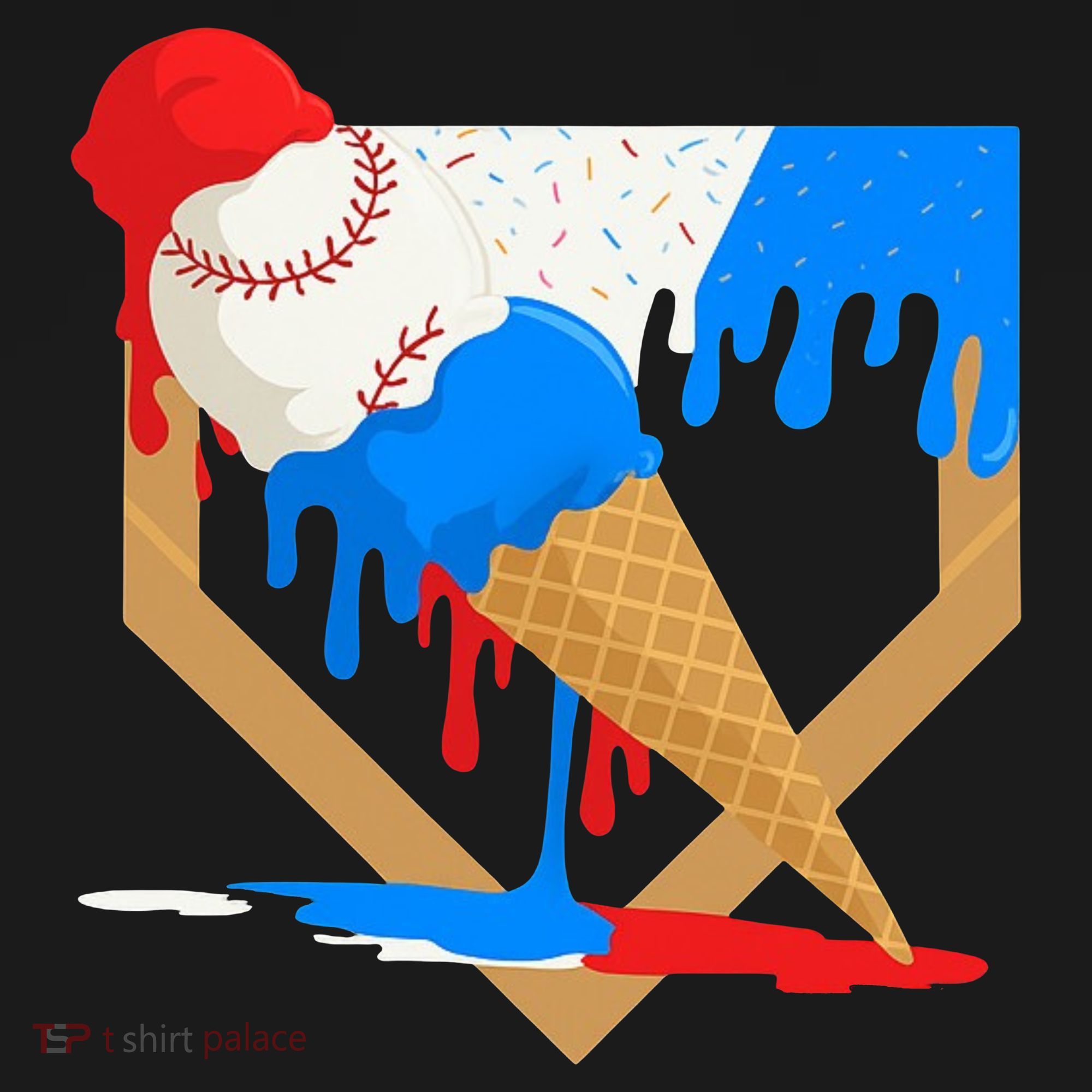 Red White And Blue Baseball Ice Cream Drip Tank Top