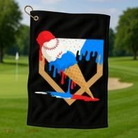 Red White And Blue Baseball Ice Cream Drip Golf Towel thumb 1