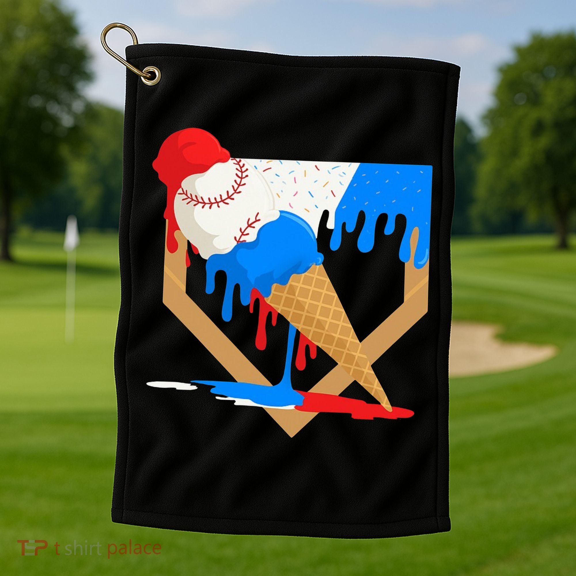 Red White And Blue Baseball Ice Cream Drip Golf Towel