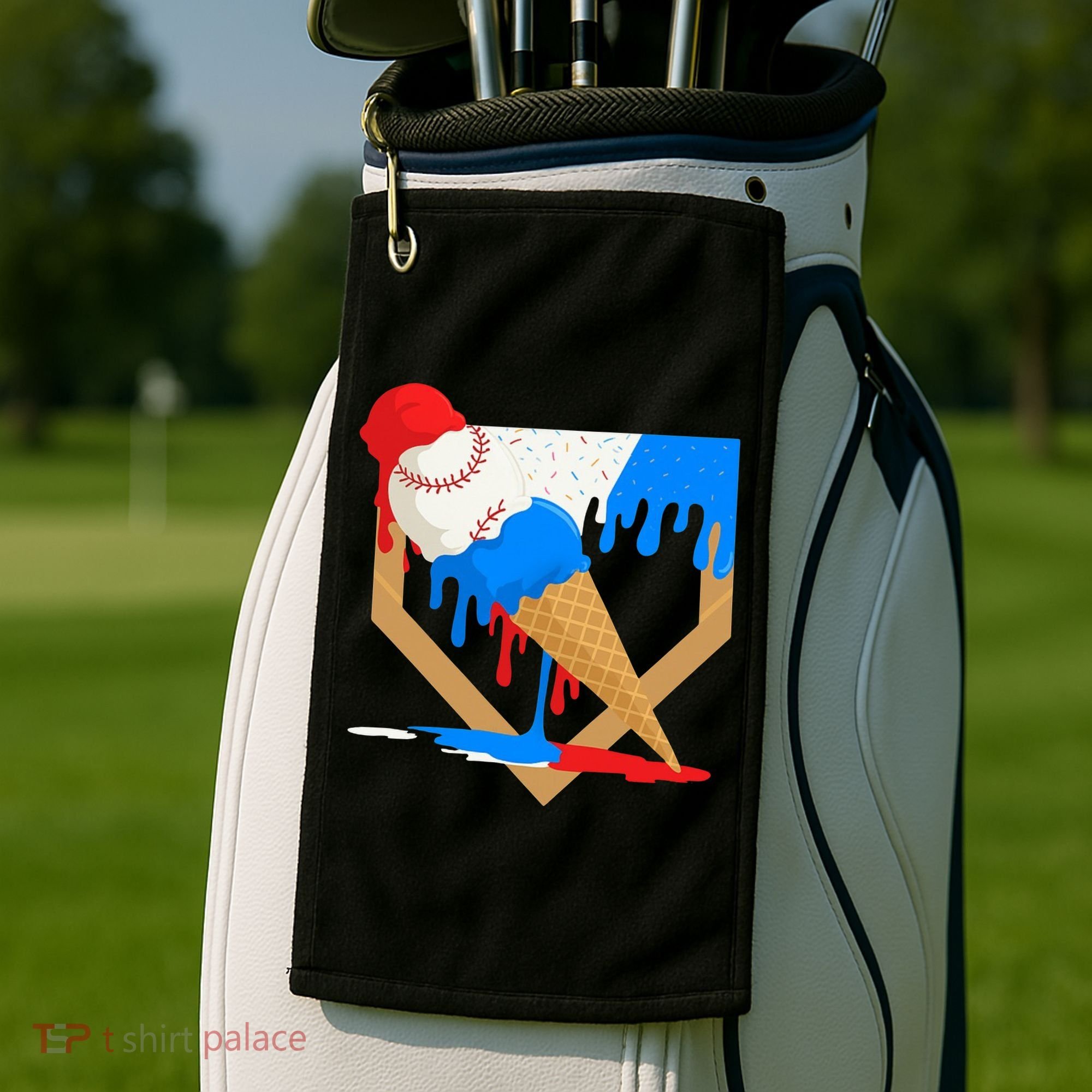 Red White And Blue Baseball Ice Cream Drip Golf Towel