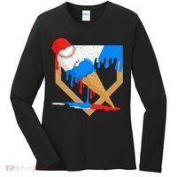 Red White And Blue Baseball Ice Cream Drip Women's Long Sleeve Shirt thumb 0