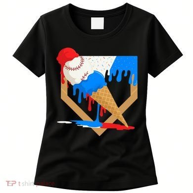 Red White And Blue Baseball Ice Cream Drip Women's T-Shirt