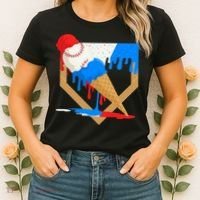 Red White And Blue Baseball Ice Cream Drip Women's T-Shirt thumb 2