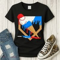 Red White And Blue Baseball Ice Cream Drip Women's T-Shirt thumb 3